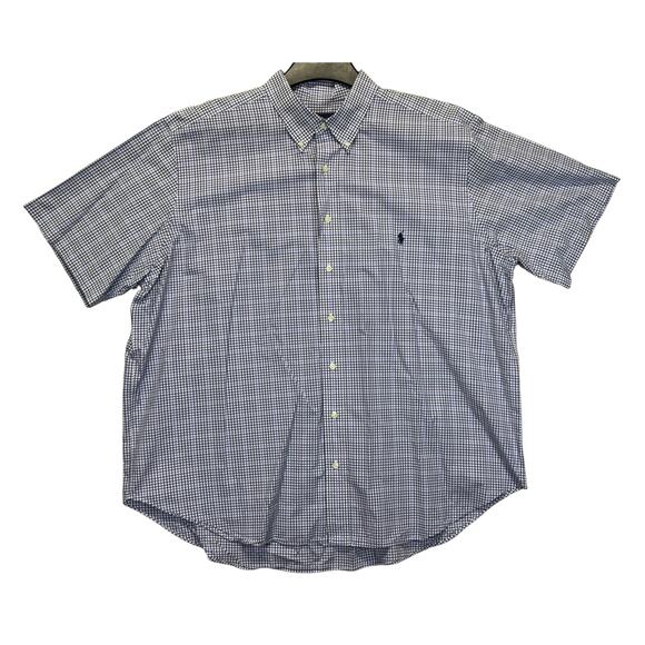 Ralph Lauren Classic Fit 2XB Blue Check Shirt Made in England Short Sleeve - Picture 1 of 16